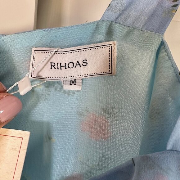 Light Blue Floral Tie Shoulder Slit Midi Dress - NEW - Picture 9 of 16